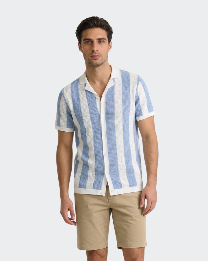 Dual Stripe Flatknit Polo | Sky Blue