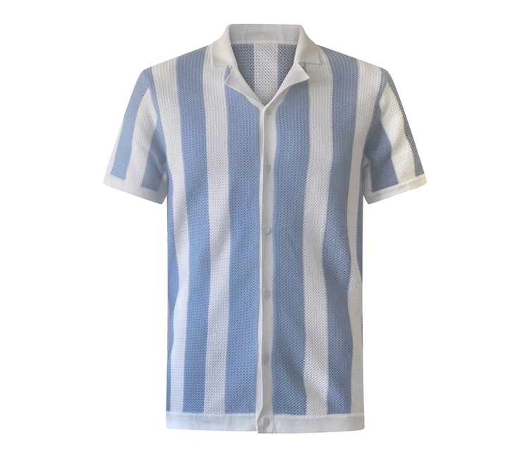 Dual Stripe Flatknit Polo | Sky Blue