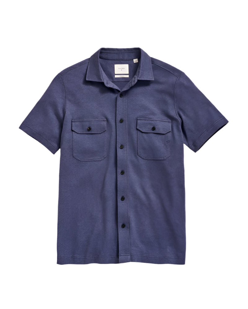 Short Sleeve Hemp Cotton Knit Shirt | Navy