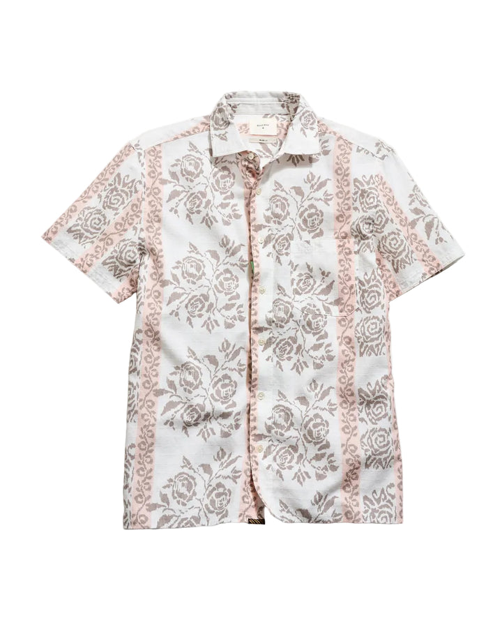 Short Sleeve Textural Tropical Roses Treme Shirt| Tinted White Multi