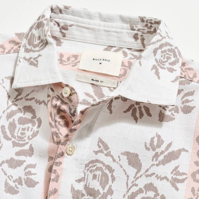 Short Sleeve Textural Tropical Roses Treme Shirt| Tinted White Multi