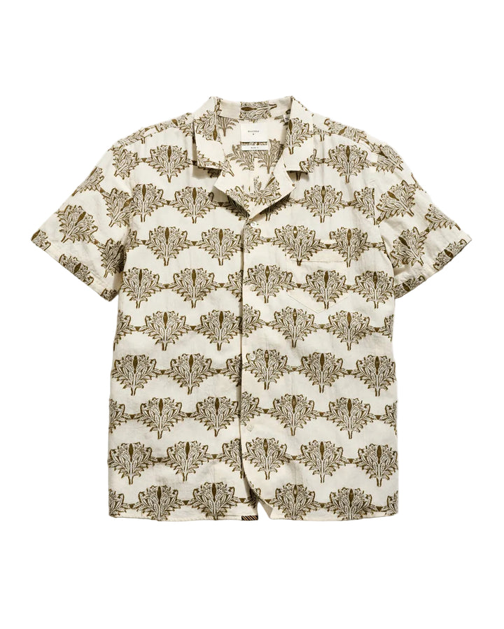 Short Sleeve Botanical Jacquard Camp Shirt | Tinted White/Olive