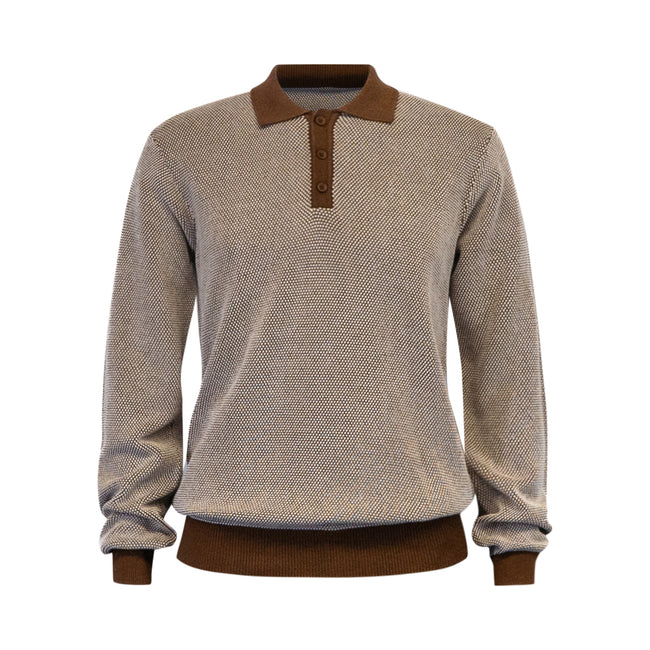 Textured Knit Polo | Cream & Brown