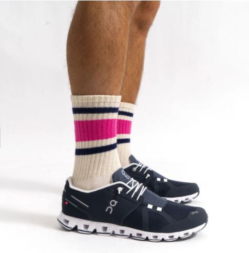 Retro Stripe Sock - Neon Pink/Navy